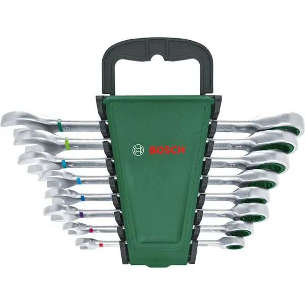 Bosch Heimwerken & Garten Schraubenschlüssel mit Ratsche Set, 8-teilig (grün/schwarz)