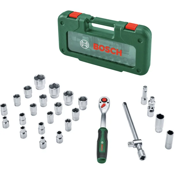 Bosch Heimwerken & Garten 1/2" Ratschen Set mit Steckschlüsseln, 26-teilig (grün, Drehmoment bis 768 Nm, im Koffer)