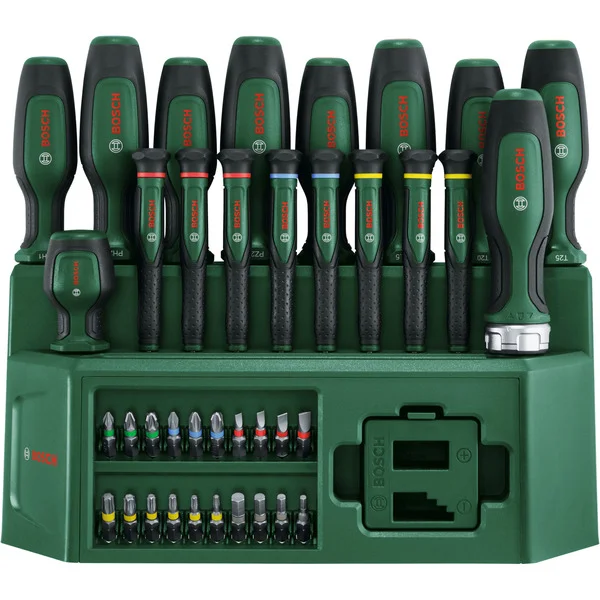Bosch Heimwerken & Garten Schraubendreher Set Mixed, 39-teilig (grün/schwarz, mit praktischem Gestell)