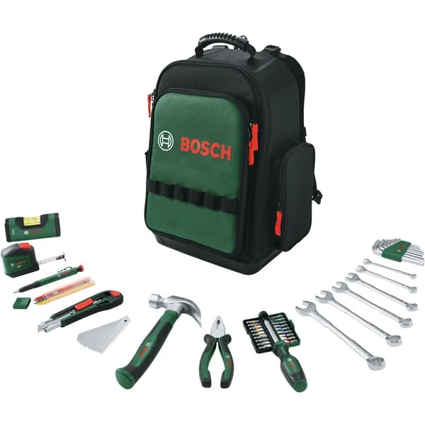Bosch Heimwerken & Garten Werkzeug Rucksack Set, 60-teilig, Werkzeug-Set (schwarz/grün, mit Werkzeugrucksack)