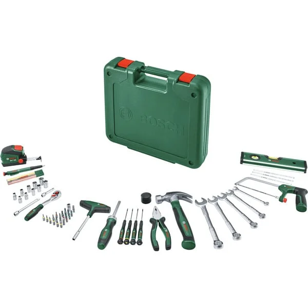 Bosch Heimwerken & Garten Werkzeug Set, 63-teilig, Werkzeug-Set (grün, mit Werkzeugkoffer)