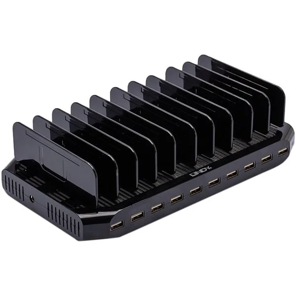 Lindy 10 Port USB-Ladestation, 10x USB-A (schwarz, gleichzeitiges Laden von bis zu 10 Tablets / Smartphones)