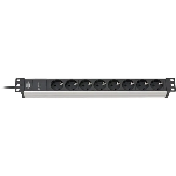 Brennenstuhl Alu-Line 19" Steckdosenleiste 8-fach (schwarz/silber, 1HE, 2 Meter, 19.500A Überspannungsschutz)