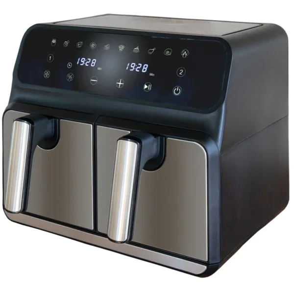 Unold Heißluftfritteuse Doppelkammer Twin Zone (schwarz/edelstahl, 1.700 Watt, 2 Körbe je 4 Liter)