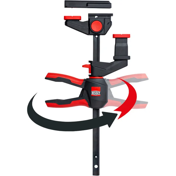 BESSEY 2x Einhand-Tischzwinge mit drehbarem Griff (EZR360-15SET) (schwarz/rot, 150 / 60, Für Führungsschienen EZR360)