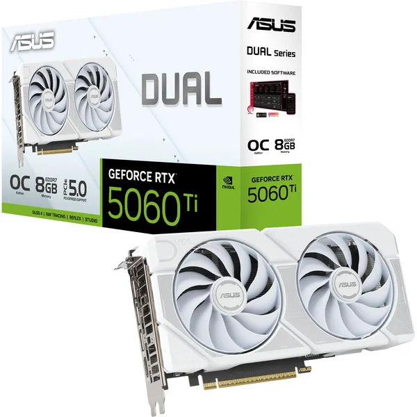 ASUS GeForce RTX 5060 Ti DUAL OC 8GB WHITE, Grafikkarte (weiß, DLSS 5, 3x DisplayPort, 1x HDMI 2.1)