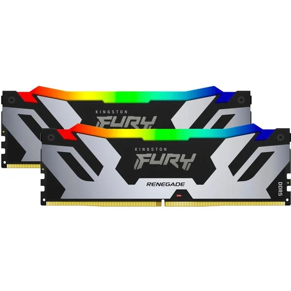Kingston FURY DIMM 96 GB DDR5-6000 (2x 48 GB) Dual-Kit, Arbeitsspeicher (silber/schwarz, KF560C32RSAK2-96, Renegade RGB, INTEL XMP)