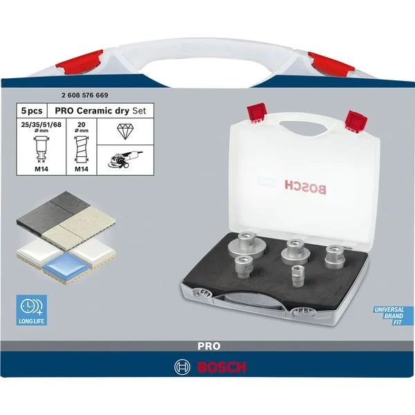 Bosch Professional PRO Ceramic dry X-LOCK Bohrkronen-Set, Ø 20 - 68mm, Bohrer-Satz (5-teilig, für kleine Winkelschleifer)
