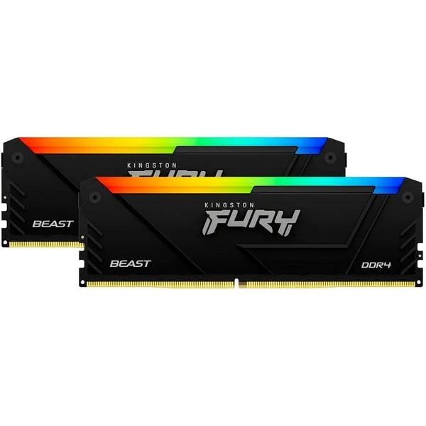 Kingston FURY DIMM 32 GB DDR4-3200 (2x 16 GB) Dual-Kit , Arbeitsspeicher (schwarz, KF432C16BB2AK2/32, Beast RGB, INTEL XMP)