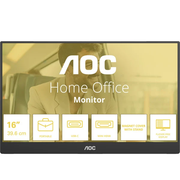 AOC 16T20E2, LED-Monitor (39.6 cm (15.6 Zoll), schwarz, FullHD, IPS, USB-C, Mini-HDMI)