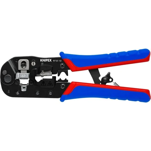 KNIPEX Crimpzange 97 51 13 für Westernstecker (blau/rot, für RJ-45-Stecker)