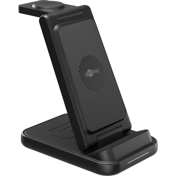goobay Kabelloses 3in1-Ladegerät, 15 W, Ladestation (schwarz)