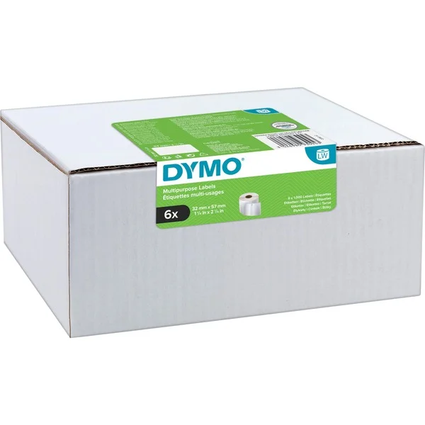 Dymo LabelWriter ORIGINAL Vielzwecketiketten 32x57mm, 6 Rollen mit je 1000 Etiketten (weiß, wieder ablösbar, 2093094)