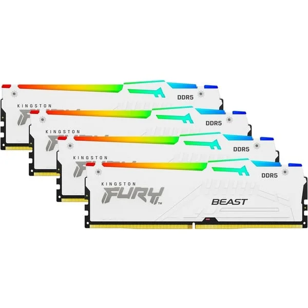 Kingston FURY DIMM 64 GB DDR5-6000 (4x 16 GB) Quad-Kit, Arbeitsspeicher (weiß, KF560C40BWAK4-64, FURY Beast RGB, INTEL XMP)