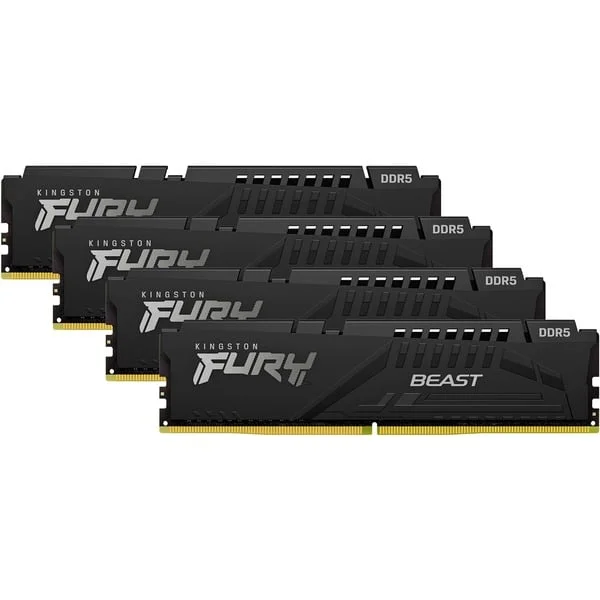 Kingston FURY DIMM 128 GB DDR5-5600 (4x 32 GB) Quad-Kit, Arbeitsspeicher (schwarz, KF556C40BBK4-128, Fury Beast, INTEL XMP)