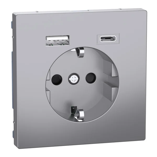 Merten Schutzkontakt Steckdose mit USB Ladegerät, Typ MEG2367-6036, Unterputz, 16 Ampere, 250 Volt (edelstahl, Retail)