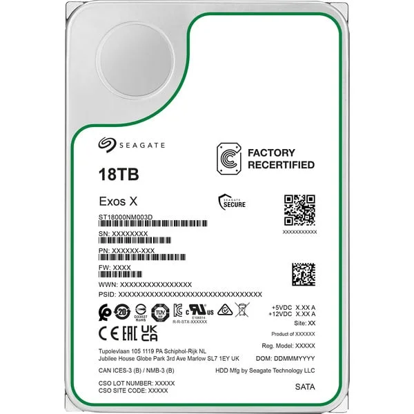 Seagate Exos X20 18 TB Generalüberholt, Festplatte (SATA 6 Gb/s, 3,5")