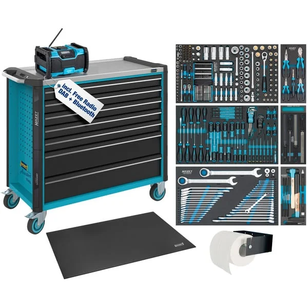 Hazet Werkstattwagen Assistent mit Sortiment XXL (179NXXL-7/352EC), Werkzeugwagen (blau/schwarz, 352-teilig, inkl. DAB Radio)
