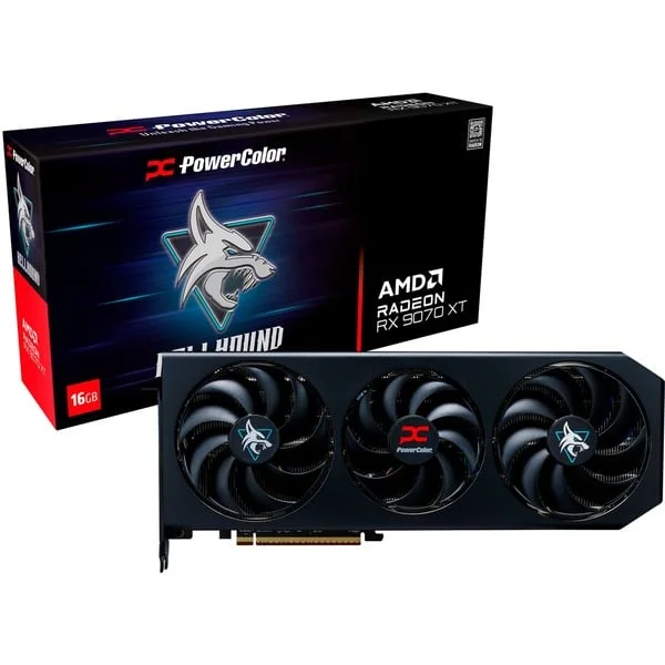 PowerColor Radeon RX 9070 XT Hellhound 16GB OC, Grafikkarte (schwarz, RDNA4, GDDR6, 3x DisplayPort, 1x HDMI, B-Ware)
