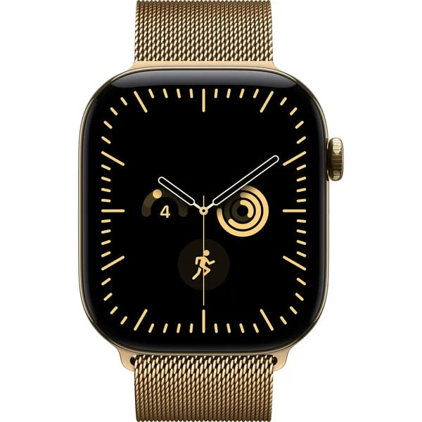 Apple Watch Series 12, Smartwatch (Titan Gold, 46 mm, Milanaise Armband Brillantgold, S/M, Cellular)