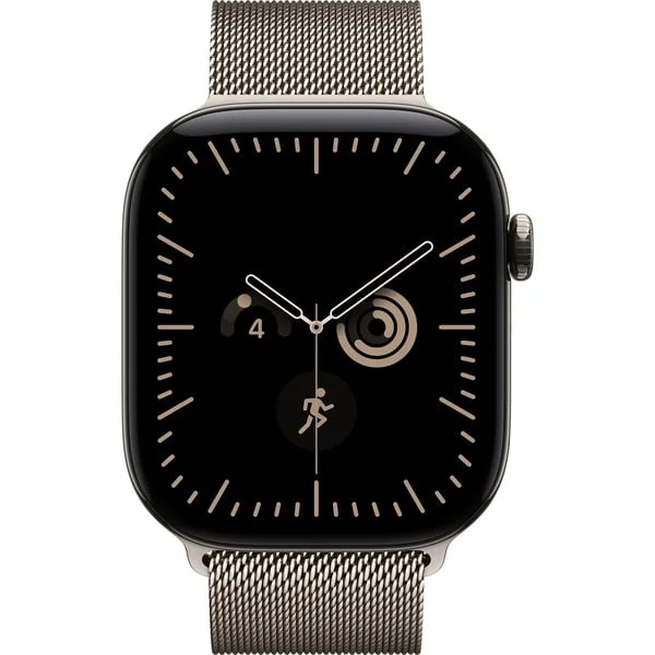 Apple Watch Series 12, Smartwatch (Titan Natur, 46 mm, Milanaise Armband Natur, M/L, Cellular)