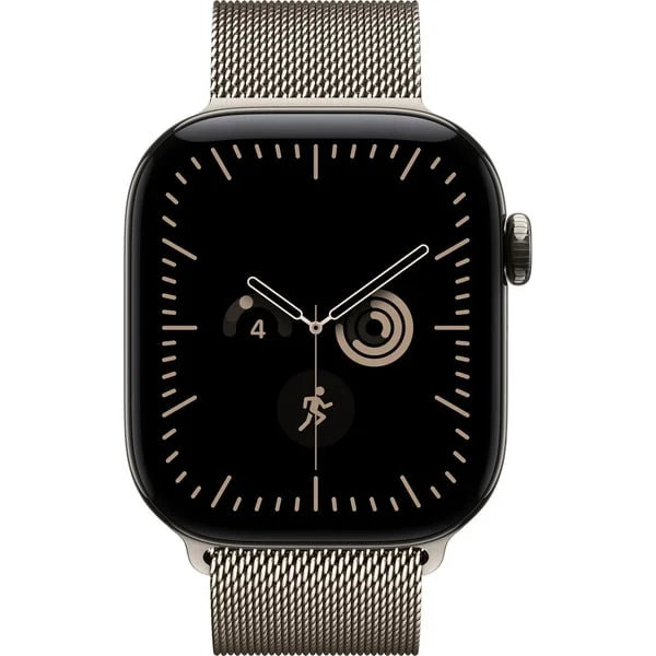 Apple Watch Series 12, Smartwatch (Titan Natur, 42 mm, Milanaise Armband Natur, Cellular)