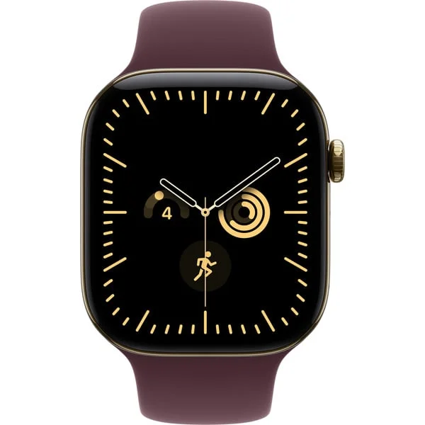 Apple Watch Series 12, Smartwatch (Titan Gold, 46 mm, Sportarmband Burgund S/M, Cellular)