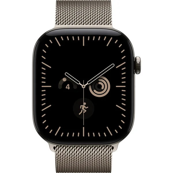 Apple Watch Series 12, Smartwatch (Titan Natur, 46 mm, Milanaise Armband Natur S/M, Cellular)