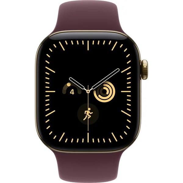 Apple Watch Series 12, Smartwatch (Titan Gold, 42 mm, Sportarmband Burgunder S/M, Cellular)