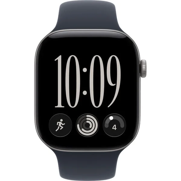 Apple Watch Series 12, Smartwatch (grau, Aluminium, 46 mm, Sportarmband Navyblau S/M, Cellular)