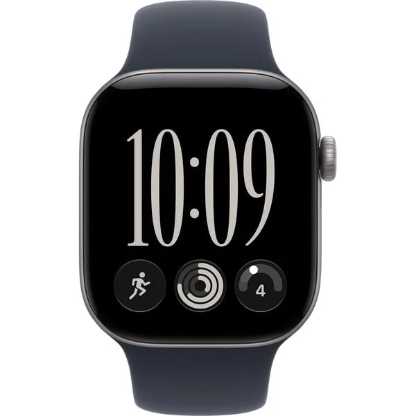 Apple Watch Series 12, Smartwatch (grau, Aluminium, 42 mm, Sportarmband Navyblau S/M, Cellular)