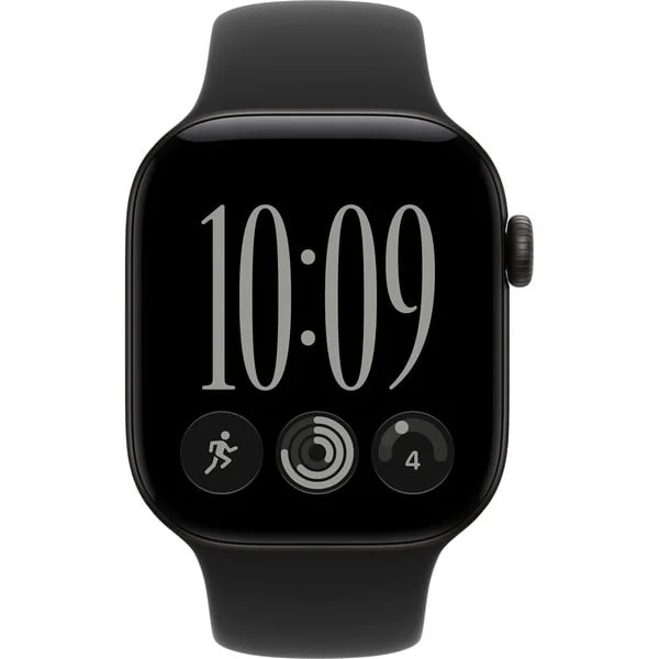 Apple Watch Series 12, Smartwatch (schwarz, Aluminium, 42 mm, Sportarmband schwarz S/M, Cellular)