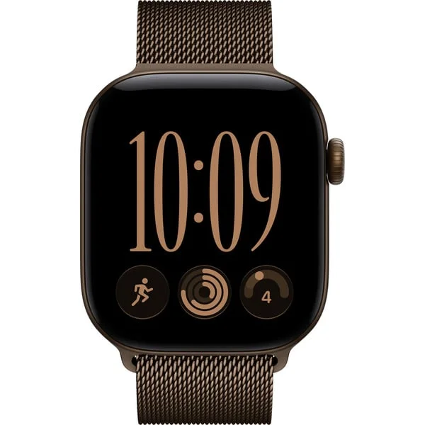 Apple Watch Series 12, Smartwatch (grau, Aluminium, 42 mm, Milanaise Armband Dunkelbronze)