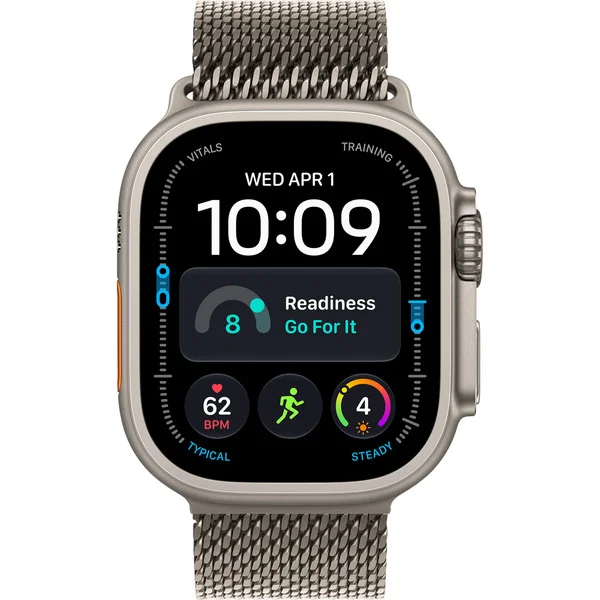 Apple Watch Ultra 4, Smartwatch (Titan natur, 49 mm, Milanaise Armband Titan natur M, Cellular)