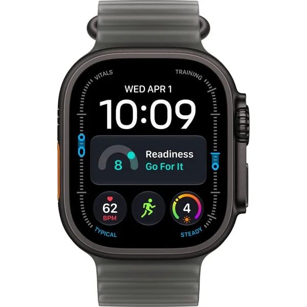 Apple Watch Ultra 4, Smartwatch (Titan schwarz, 49 mm, Ocean Armband schwarz, Cellular)