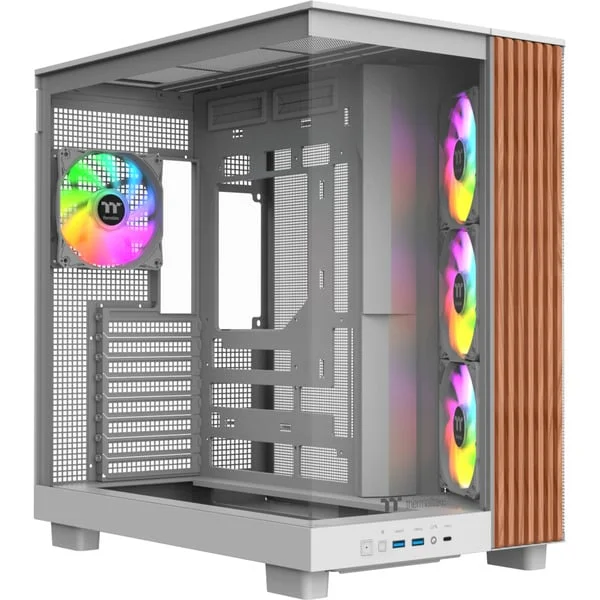 Thermaltake View 380 XL WS ARGB Snow White, Tower-Gehäuse (weiß/holz, Tempered Glass x 2, Holz-Struktur)