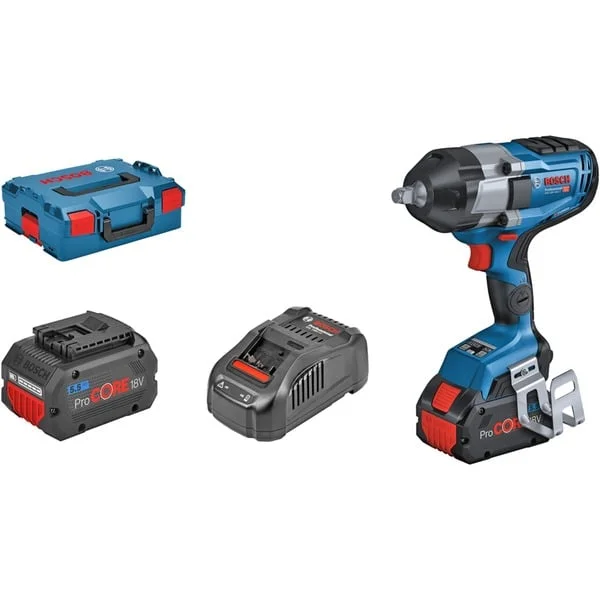 Bosch Professional PRO Akku-Schlagschrauber BITURBO GDS 18V-1000 C Professional, 18Volt (blau/schwarz, 2x Akku ProCORE18V 5,5Ah, 1/2", in L-BOXX)