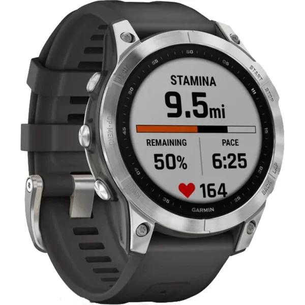 Garmin fēnix 7 - Standard Edition, Smartwatch (silber, 47 mm, graphitfarbenes Armband aus Silikon)