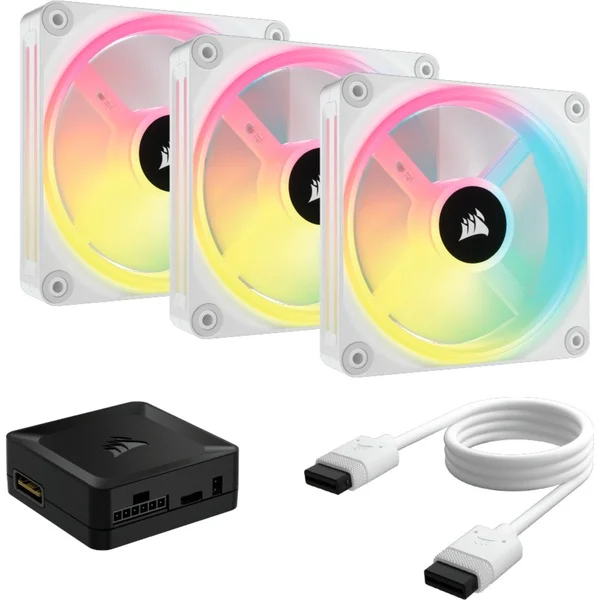 Corsair iCUE LINK QX120 RGB 120-mm-PWM-Lüfter, Gehäuselüfter (weiß, Starter-Kit, 120 mm)