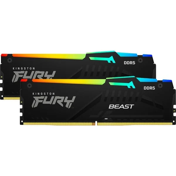 Kingston FURY DIMM 32 GB DDR5-5600 (2x 16 GB) Dual-Kit, Arbeitsspeicher (schwarz, KF556C40BBAK2-32, FURY Beast RGB, INTEL XMP)