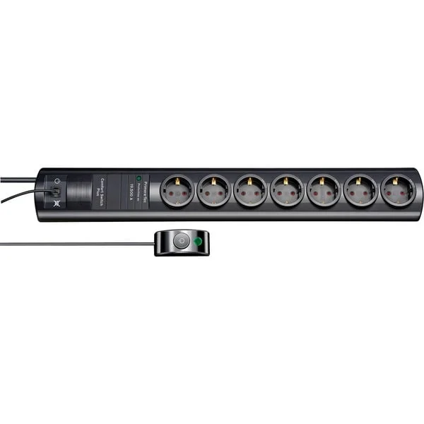 Brennenstuhl Primera-Tec Steckdosenleiste Comfort Switch Plus 7-fach (schwarz, 2 Meter, 19.500A Überspannungsschutz, externer Schalter)