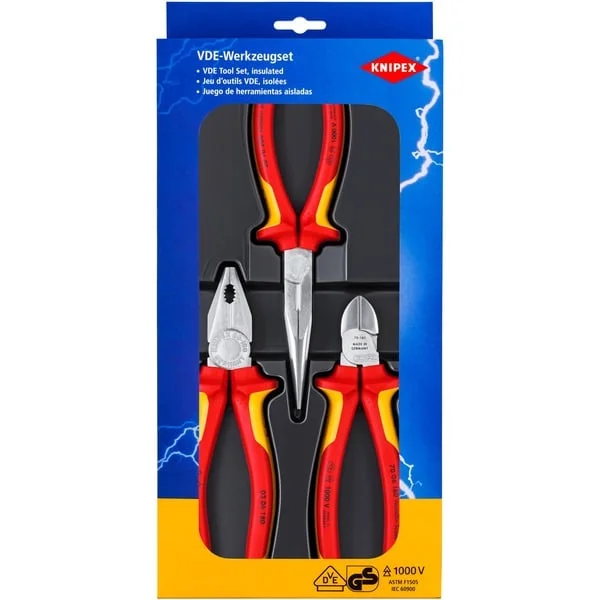 KNIPEX Elektro-Paket 00 20 12 , Zangen-Set (gezahnte Griffflächen, Schneiden mit Facetten)
