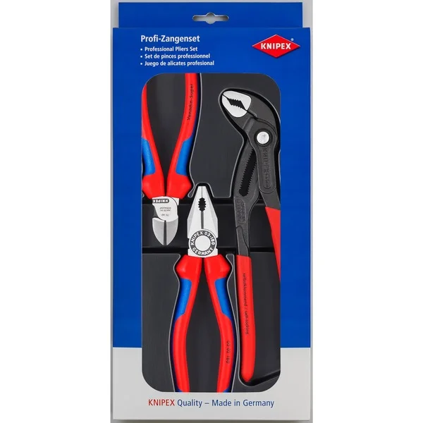 KNIPEX Zangen-Set "Bestseller-Paket" 00 20 09 V01 (blau/schwarz, gezahnte Griffflächen, Schneiden mit Facetten)