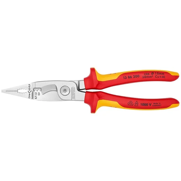 KNIPEX Elektro-Installationszange VDE 13 86 200 (schlanke Bauform, geschraubtes Gelenk, VDE-geprüft)