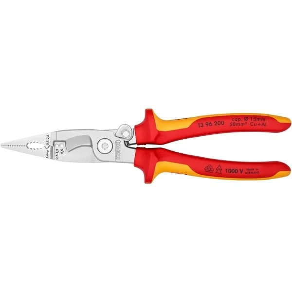 KNIPEX Elektro-Installationszange VDE 13 96 200 (schlanke Bauform, geschraubtes Gelenk, VDE-geprüft)