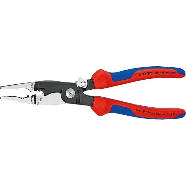KNIPEX Elektro-Installationszange 13 92 200 (rot/blau, schlanke Bauform, geschraubtes Gelenk, aktive Sperrklinge)
