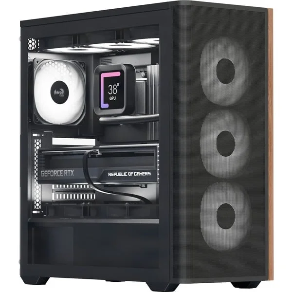 Aerocool D501A-G-BK-v2, Tower-Gehäuse (schwarz/holz)