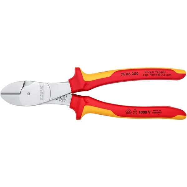 KNIPEX Kraft-Seitenschneider 74 06 200 VDE, Schneid-Zange (rot/gelb, Länge 200mm, VDE-geprüft)