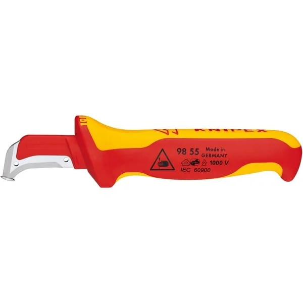 KNIPEX Abmantelungsmesser 98 55 SB VDE (rot/gelb, Länge 180mm, mit Gleitschuh)