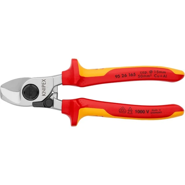 KNIPEX Kabelschere 95 26 165 , Schneid-Zange (für Cu- und Al-Kabel, Öffnungsfeder, VDE)